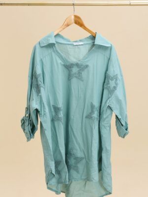 Plus size skjorte m/stjerne (1620) ALMOND GREEN
