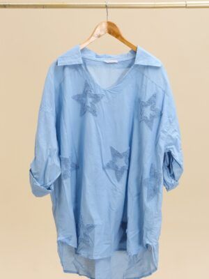 Plus size skjorte m/stjerne (1620) LIGHT BLUE