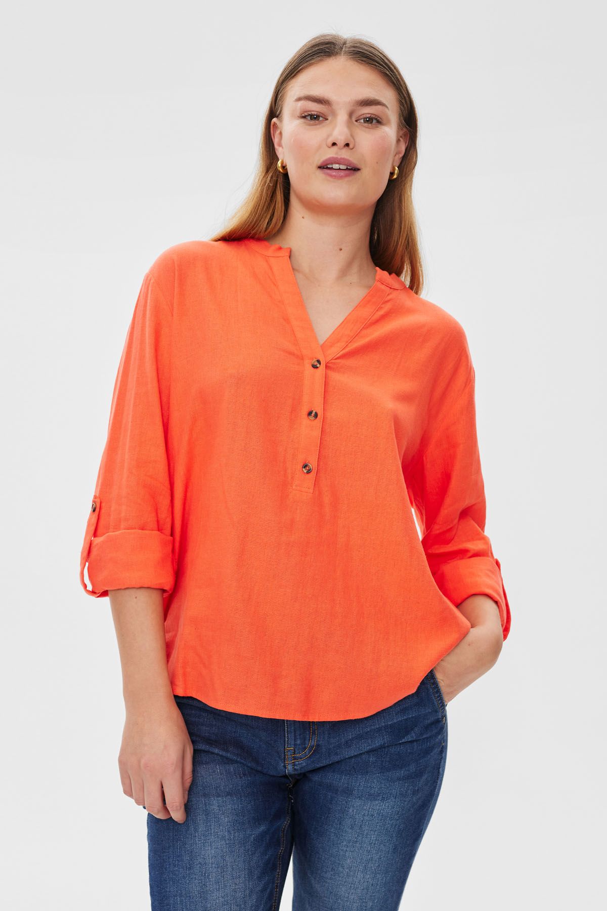Freequent LAVA hør bluse (3336) HOT CORAL